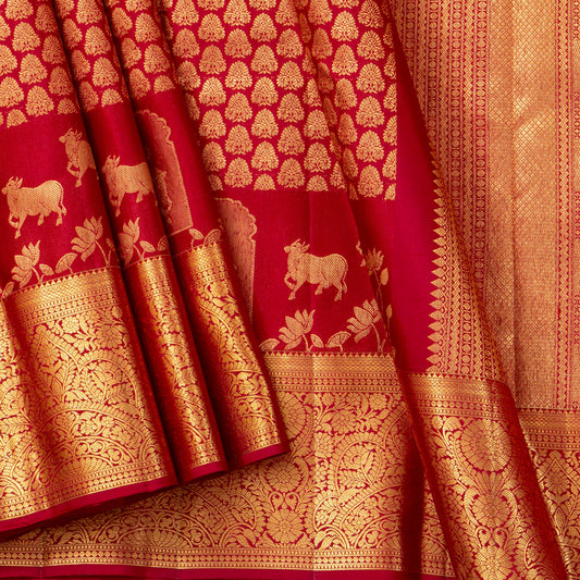 Red Kanchipuram Silk Saree For Bridal Wear PV MEN 258