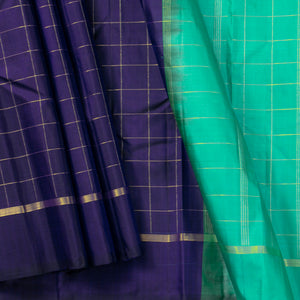 Purple And Cyan Light Weight Kanchipuram Silk Saree For Festive Wear PV 2046