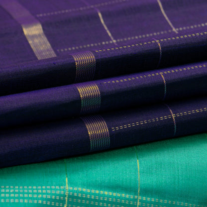 Purple And Cyan Light Weight Kanchipuram Silk Saree For Festive Wear PV 2046