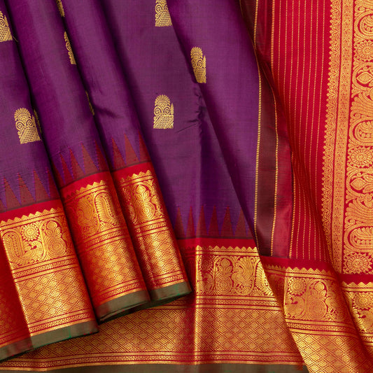 Magenta And Red Kanchipuram Silk Saree For Bridal Wear PV NYC 1650