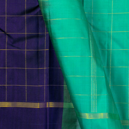 Purple And Cyan Light Weight Kanchipuram Silk Saree For Festive Wear PV 2046