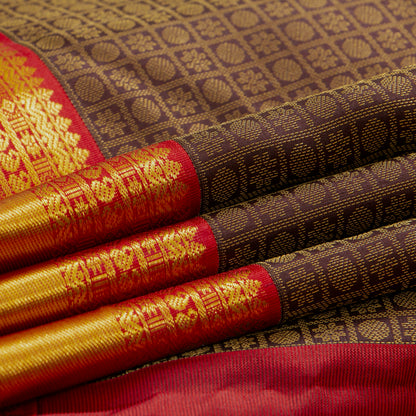Brown And Red Kanchipuram Silk Saree For Festive Wear PV MEN 151 - Silk Sari - Panjavarnam PV MEN 151