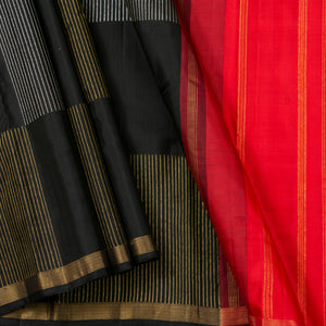 Black And Red Kanchipuram Silk Saree For Party Wear PV 2047