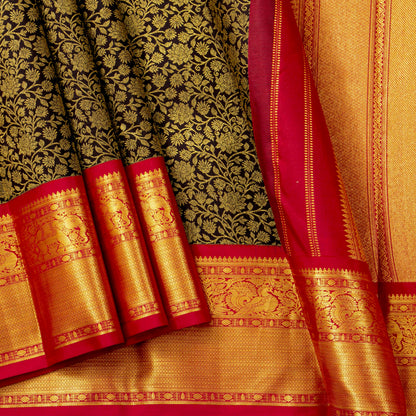 Brown And Red Kanchipuram Silk Saree For Festive Wear PV MEN 223