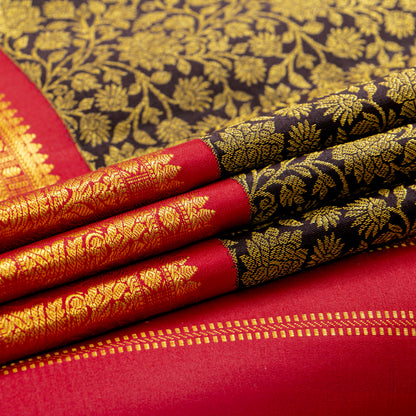 Brown And Red Kanchipuram Silk Saree For Festive Wear PV MEN 223