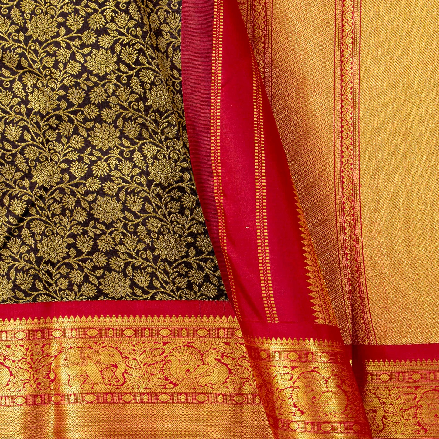 Brown And Red Kanchipuram Silk Saree For Festive Wear PV MEN 223