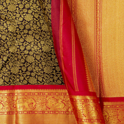 Brown And Red Kanchipuram Silk Saree For Festive Wear PV MEN 223