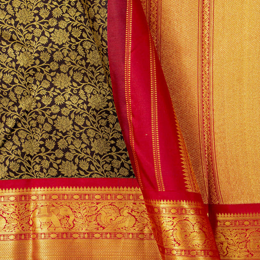 Brown And Red Kanchipuram Silk Saree For Festive Wear PV MEN 223