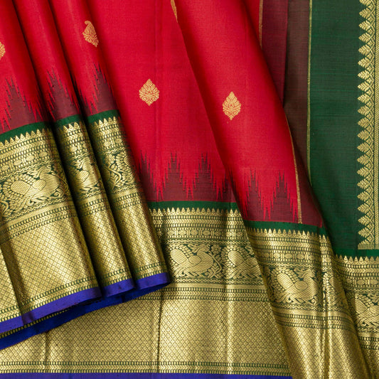 Red And Green Kanchipuram Silk Saree For Wedding Wear PV NYC 1629