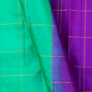 Turquoise Green And Violet Light Weight Borderless Kanchipuram Silk Saree For Festive Wear PV 2041