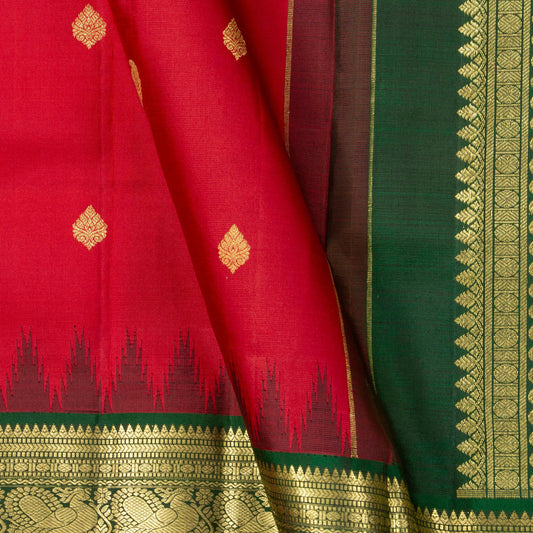 Red And Green Kanchipuram Silk Saree For Wedding Wear PV NYC 1629