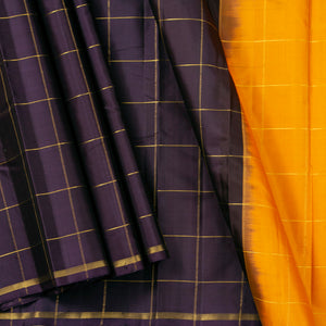 Dark Purple And Mustard Yellow Kanchipuram Silk Saree For Festive Wear PV 2049