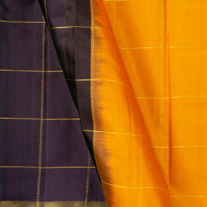 Dark Purple And Mustard Yellow Kanchipuram Silk Saree For Festive Wear PV 2049