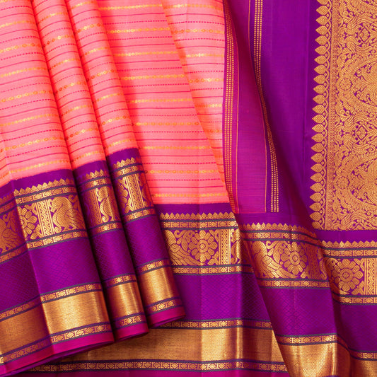 Pink And Magenta Kanchipuram Silk Saree With Silver Zari For Wedding Wear PV NYC 1588