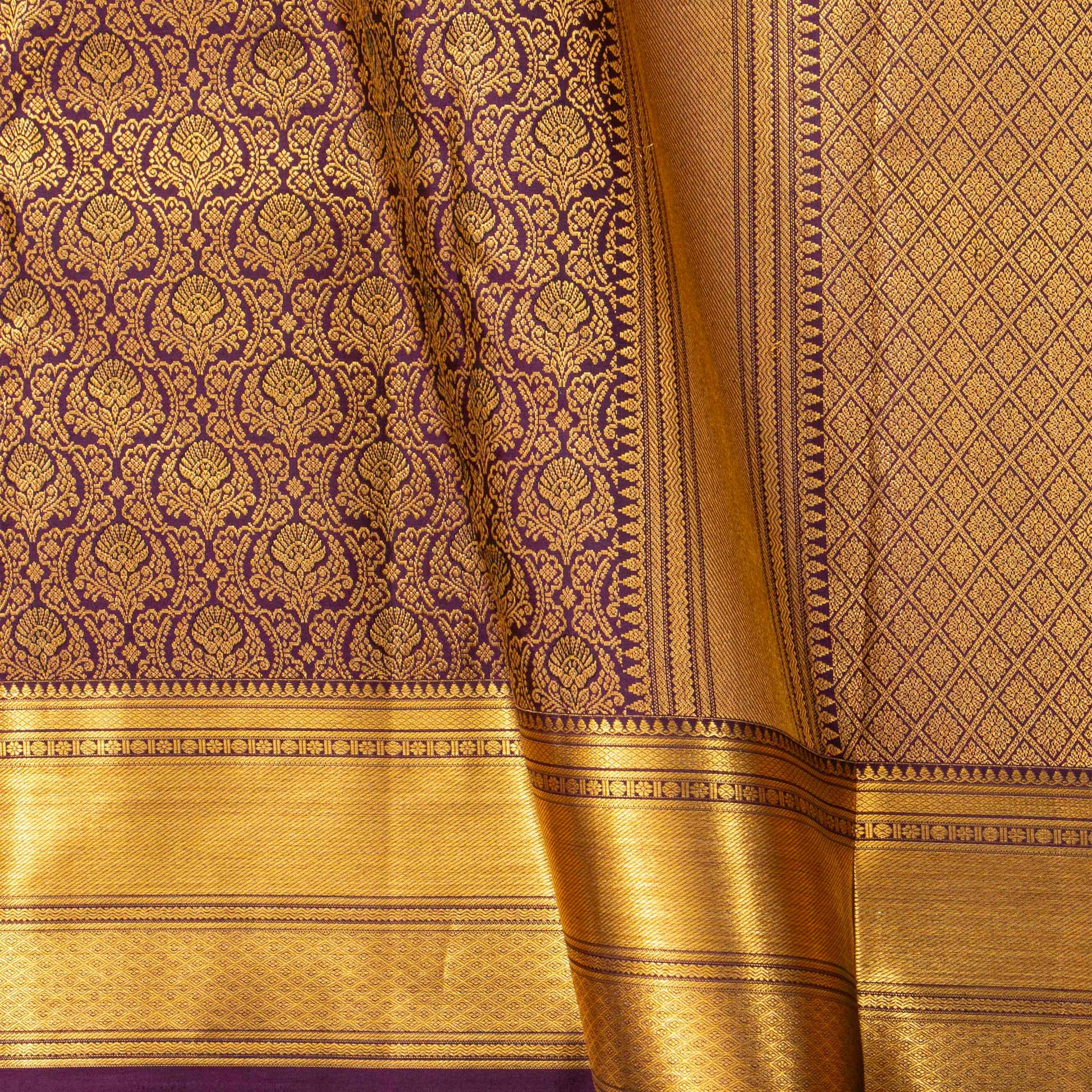 Purple Kanchipuram Silk Saree For Festive Wear PV MEN 222 - Silk Sari - Panjavarnam PV MEN 222