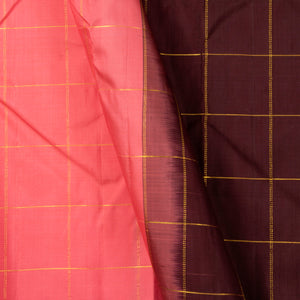 Peach And Brown Light Weight Borderless Kanchipuram Silk Saree For Festive Wear PV 2040