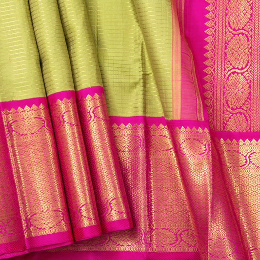 Elachi Green And Pink Kanchipuram Silk Saree For Bridal Wear PV NYC 1600