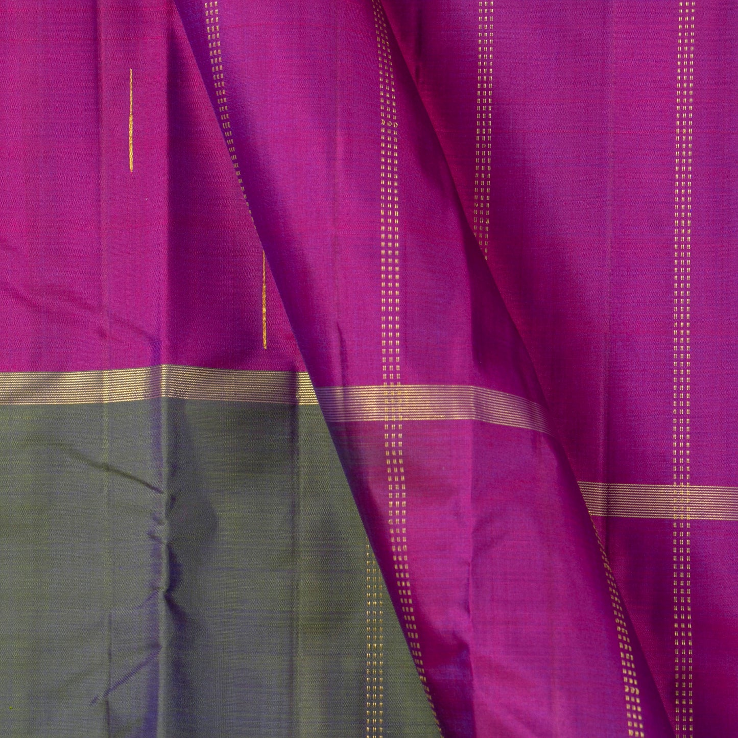 Lavender, Magenta And Grey Mubbagam Kanchipuram Silk Saree For Festive Wear PV 2052