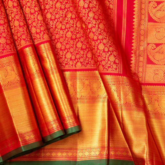 Red Kanchipuram Silk Saree For Bridal Wear PV NYC 1605
