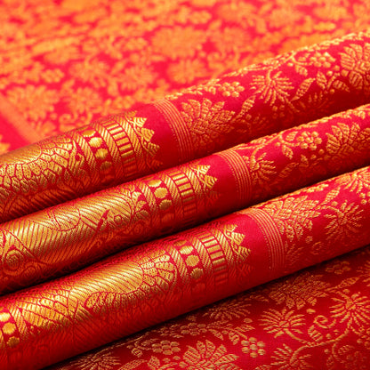 Red Kanchipuram Silk Saree For Bridal Wear PV NYC 1605