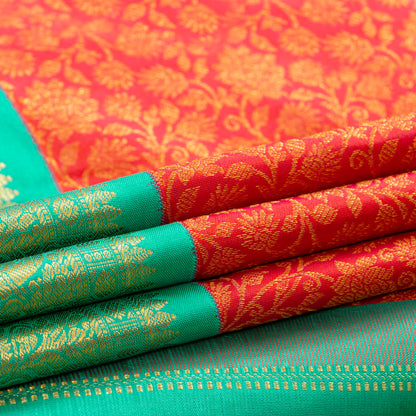 Red And Sea Green Kanchipuram Silk Saree For Festive Wear PV MEN 224 - Silk Sari - Panjavarnam PV MEN 224