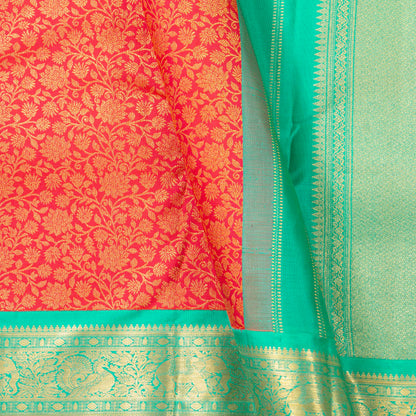 Red And Sea Green Kanchipuram Silk Saree For Festive Wear PV MEN 224 - Silk Sari - Panjavarnam PV MEN 224