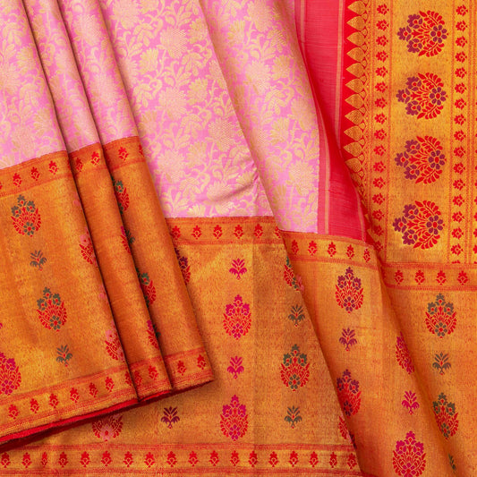 Pink And Red Kanchipuram Silk Saree For Bridal Wear PV NYC 1604
