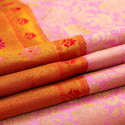 Pink And Red Kanchipuram Silk Saree For Bridal Wear PV NYC 1604
