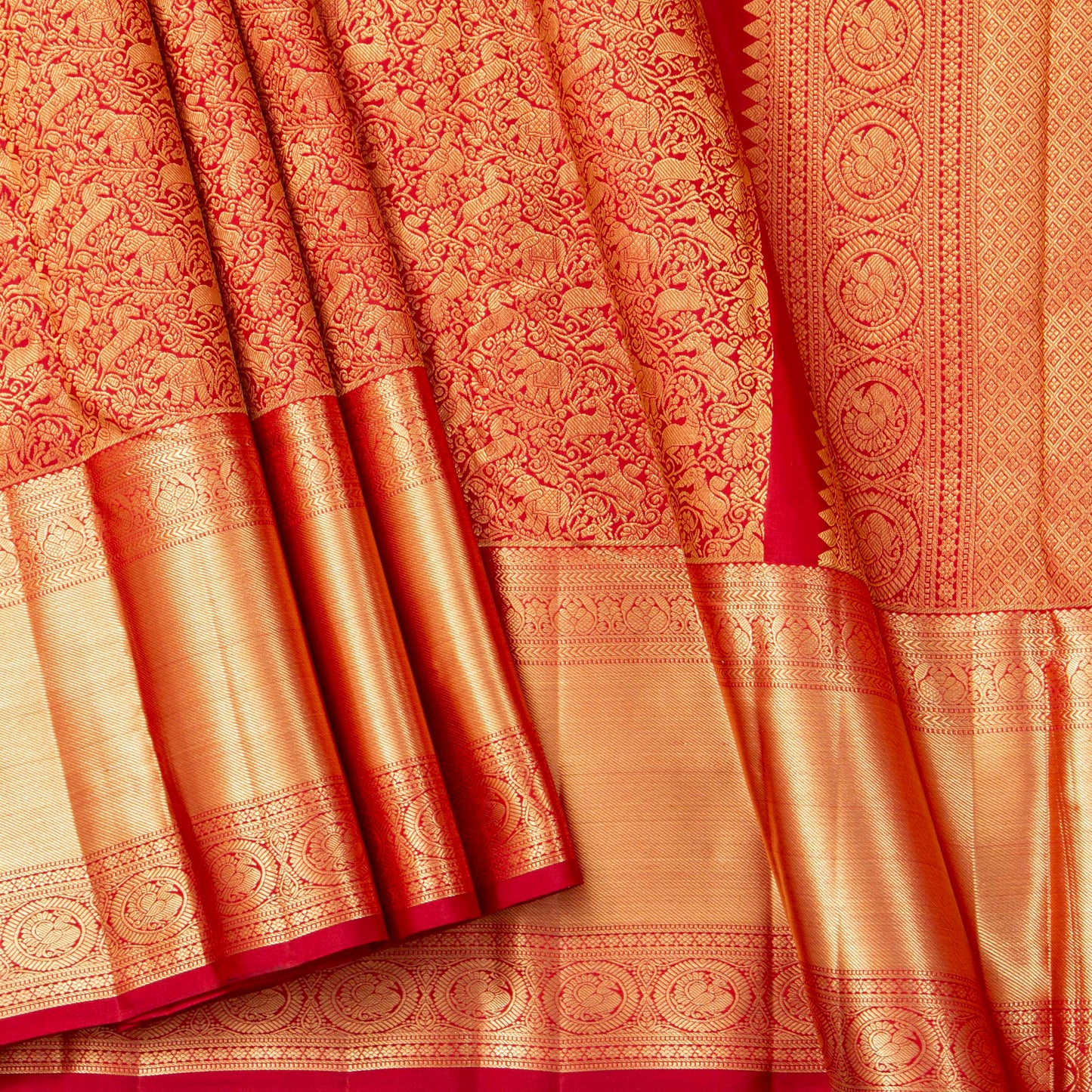 Red Kanchipuram Silk Saree Vanasingaram For Festive Wear PV MEN 236 - Silk Sari - Panjavarnam PV MEN 236