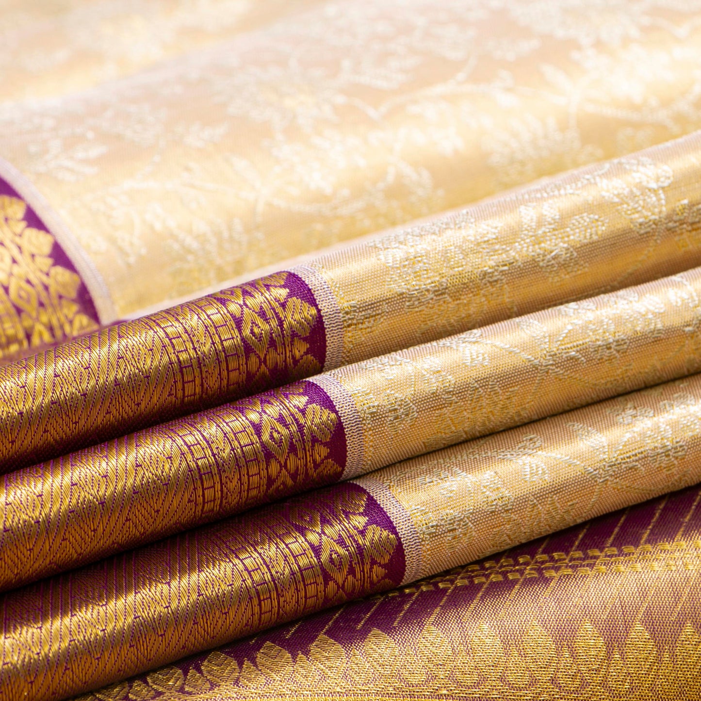 Off White And Magenta Tissue Kanchipuram Silk Saree For Bridal Wear PV MEN 268