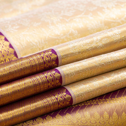 Off White And Magenta Tissue Kanchipuram Silk Saree For Bridal Wear PV MEN 268