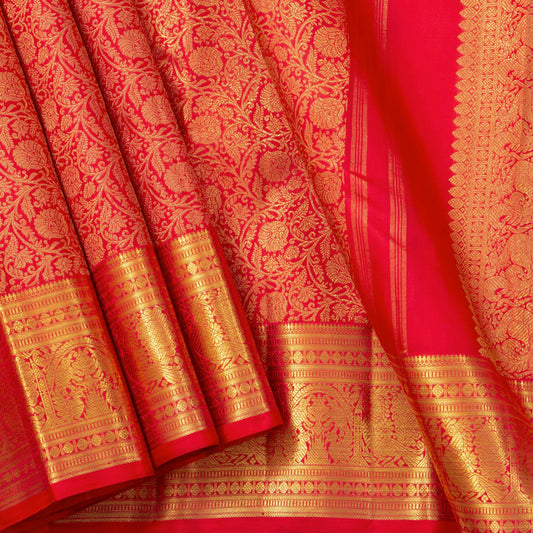Red Kanchipuram Silk Saree For Bridal Wear PV NYC 1635