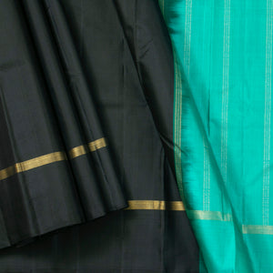 Black And Cyan Kanchipuram Silk Saree For Party Wear PV 2050