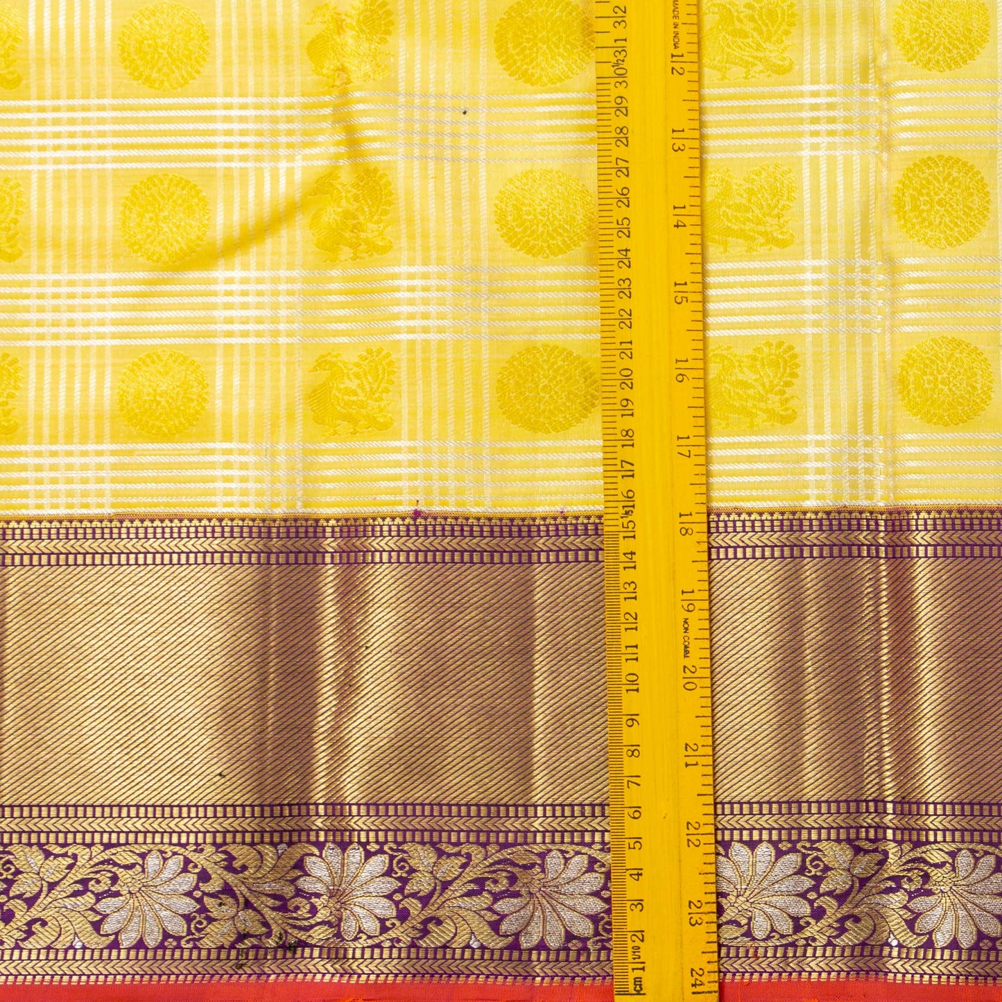 Yellow And Wine Kanchipuram Silk Saree For Bridal Wear PV NYC 1603