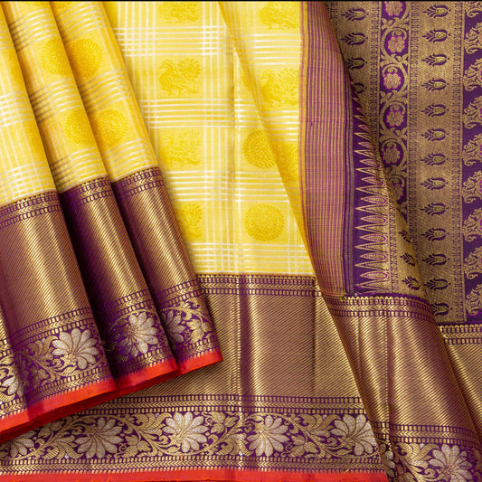 Yellow And Wine Kanchipuram Silk Saree For Bridal Wear PV NYC 1603