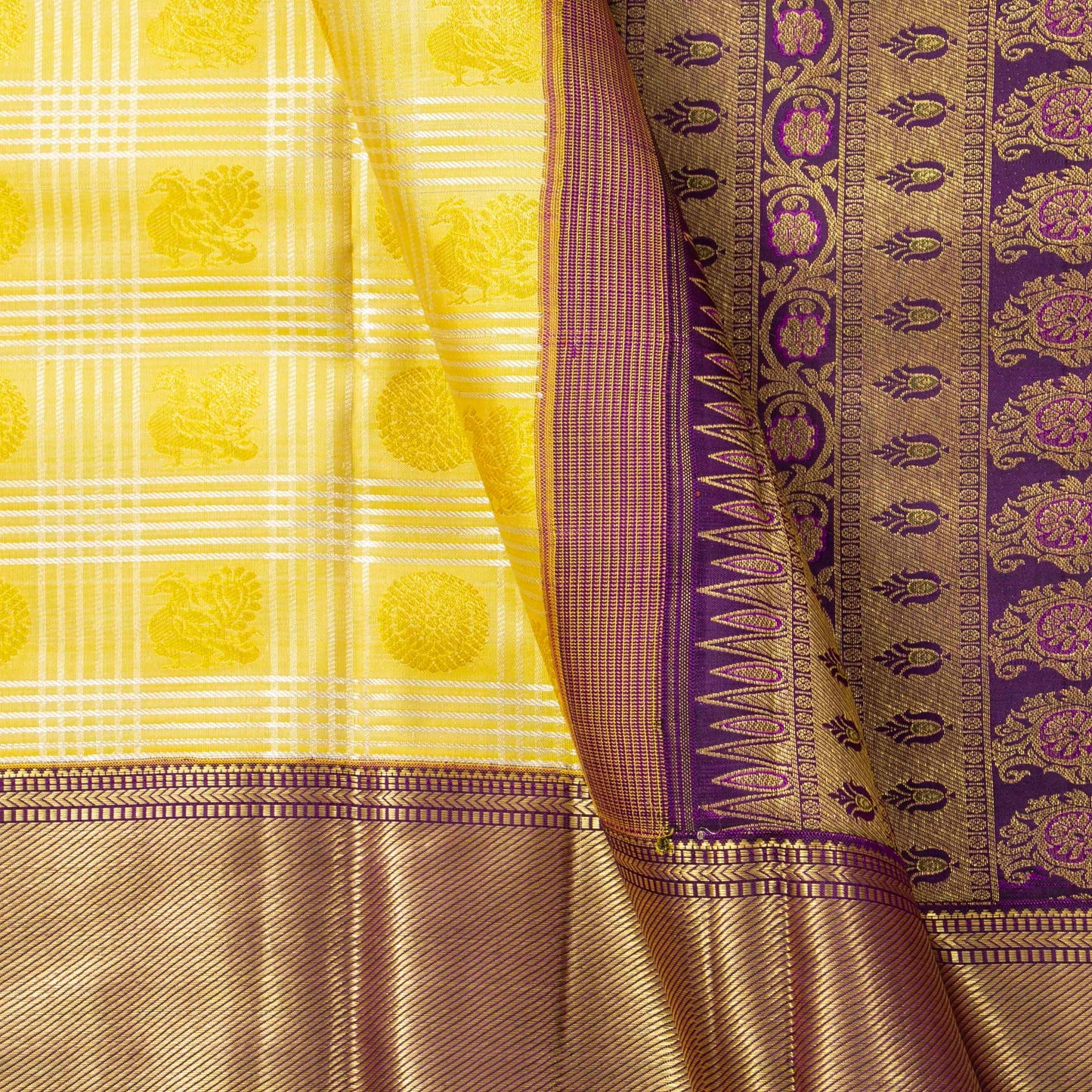 Yellow And Wine Kanchipuram Silk Saree For Bridal Wear PV NYC 1603