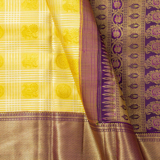 Yellow And Wine Kanchipuram Silk Saree For Bridal Wear PV NYC 1603