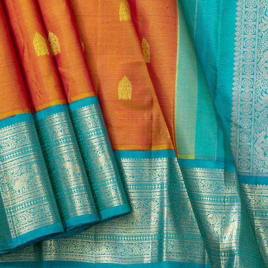 Orange And Anandha Blue Kanchipuram Silk Saree With Silver Zari For Wedding Wear PV NYC 1595