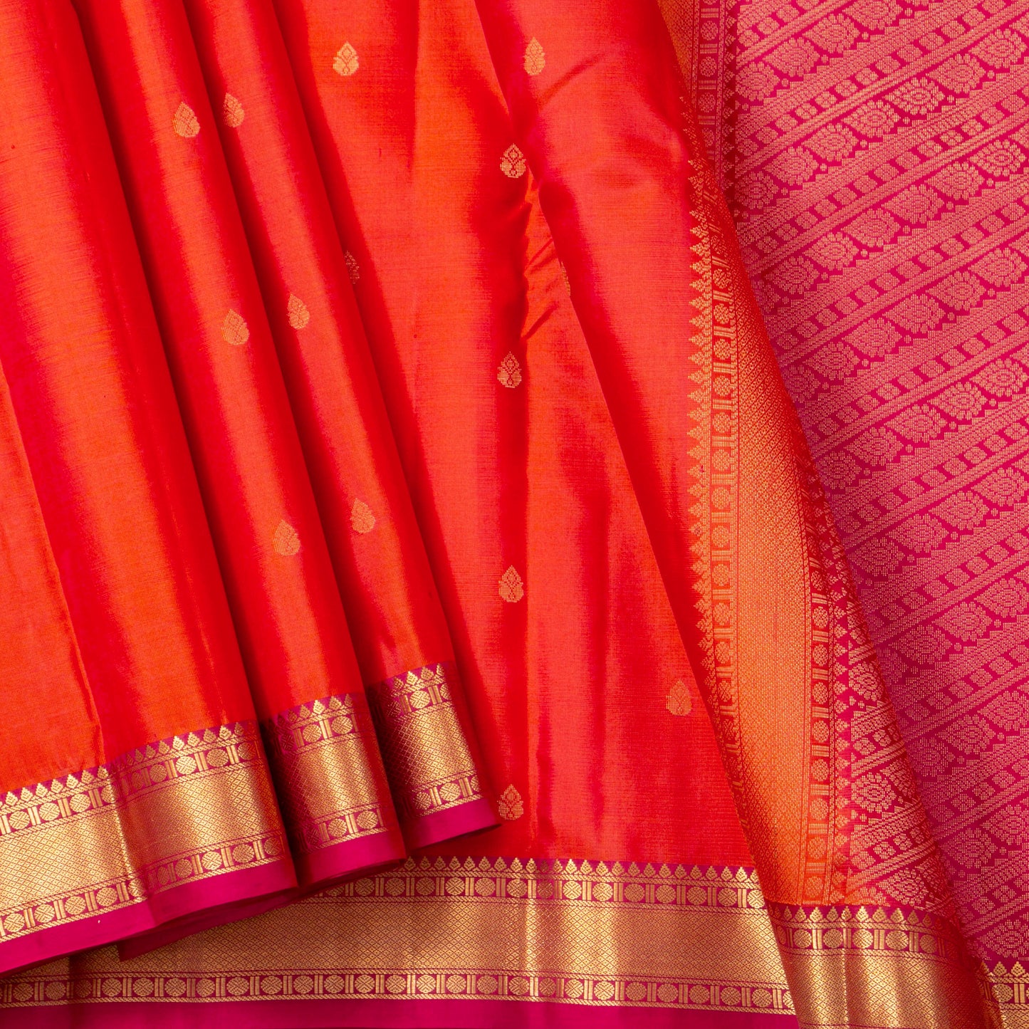 Orange And Pink Kanchipuram Silk Saree For Festive Wear PV MEN 156