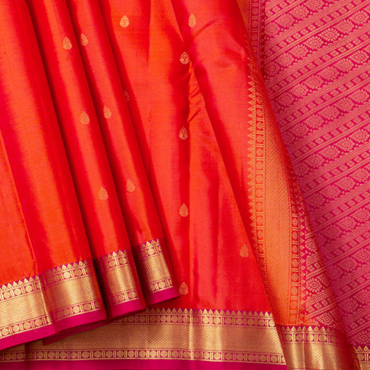 Orange And Pink Kanchipuram Silk Saree For Festive Wear PV MEN 156