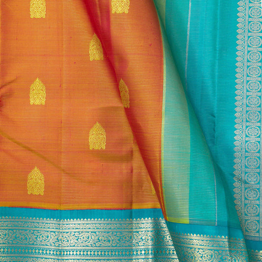 Orange And Anandha Blue Kanchipuram Silk Saree With Silver Zari For Wedding Wear PV NYC 1595