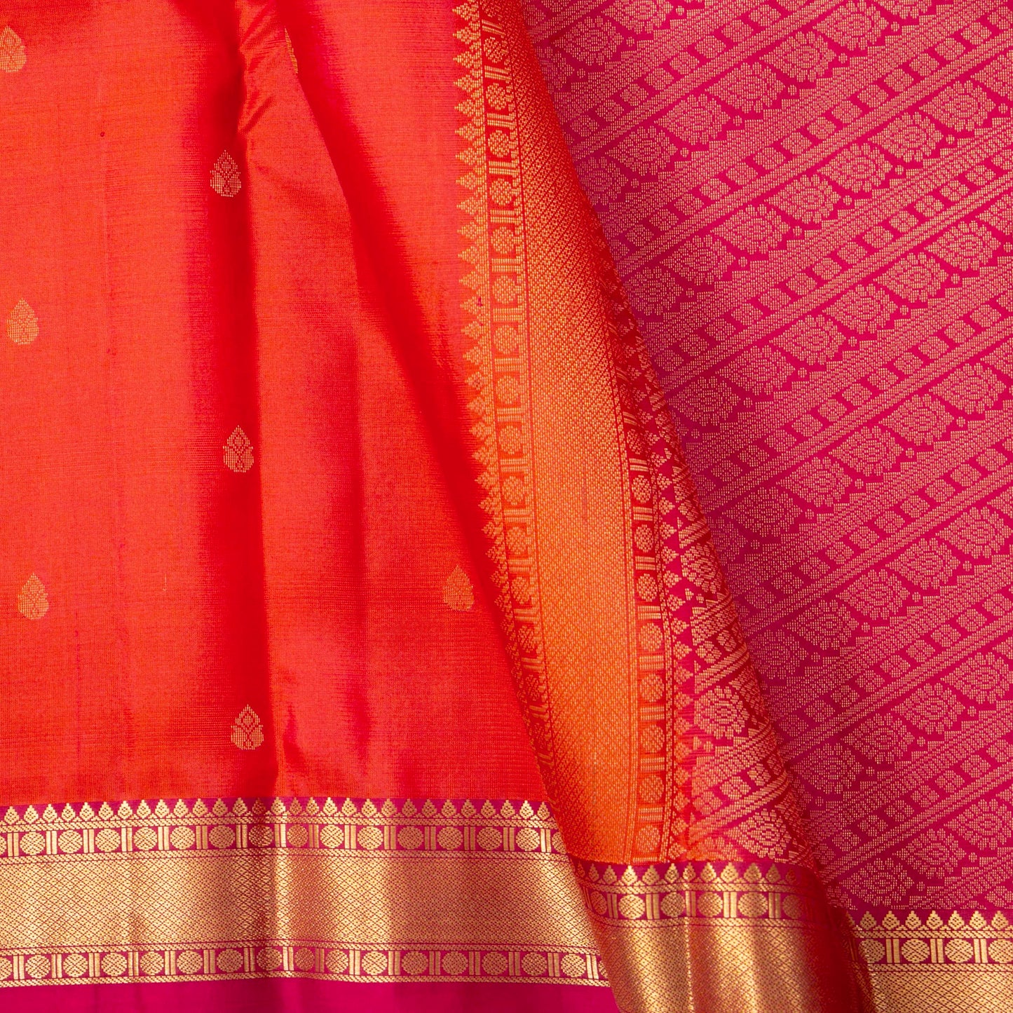 Orange And Pink Kanchipuram Silk Saree For Festive Wear PV MEN 156