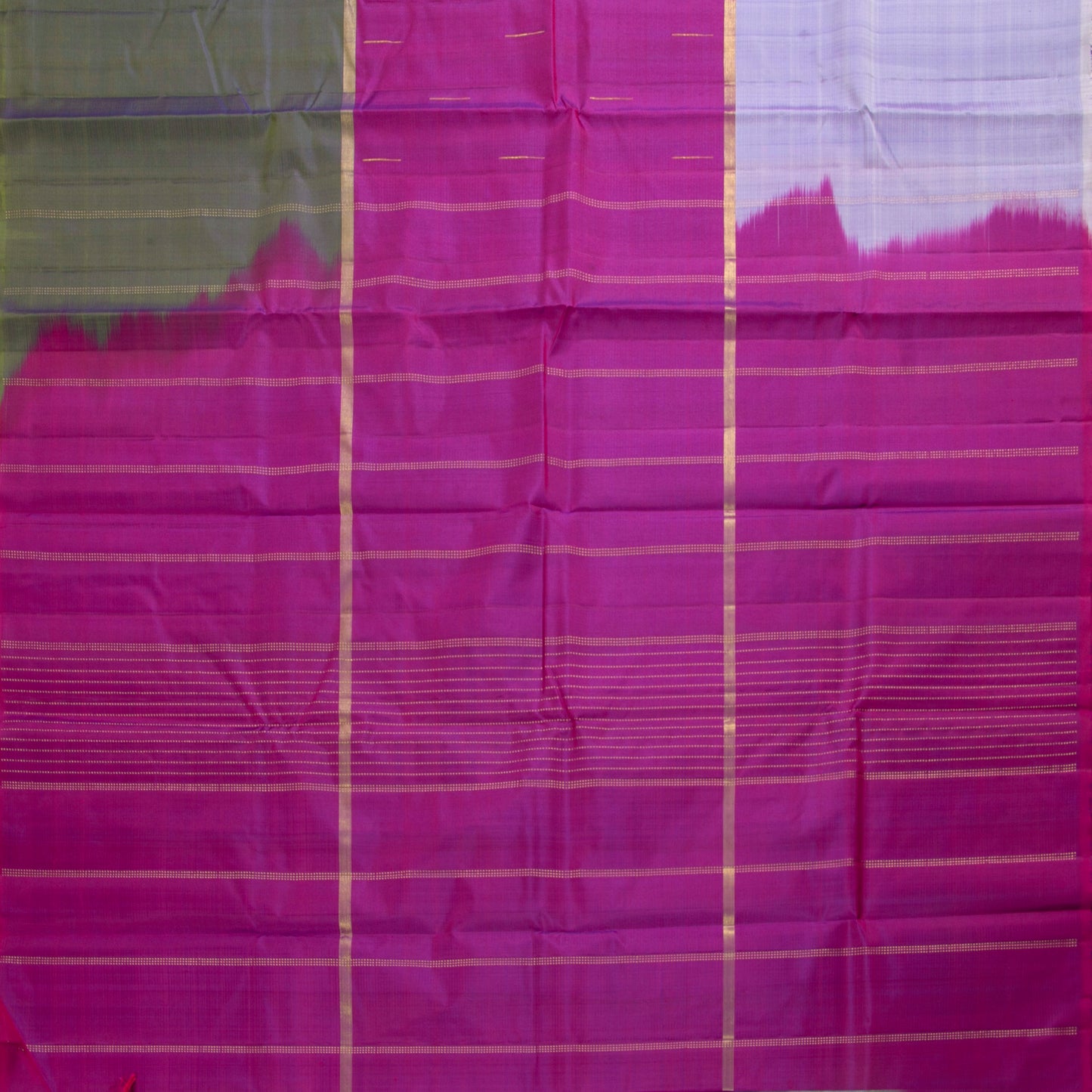 Lavender, Magenta And Grey Mubbagam Kanchipuram Silk Saree For Festive Wear PV 2052