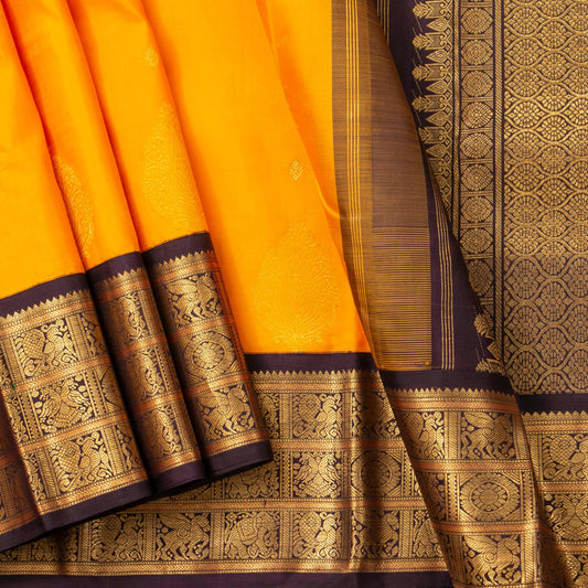 Yellow And Brown Kanchipuram Silk Saree For Bridal Wear PV NYC 1642