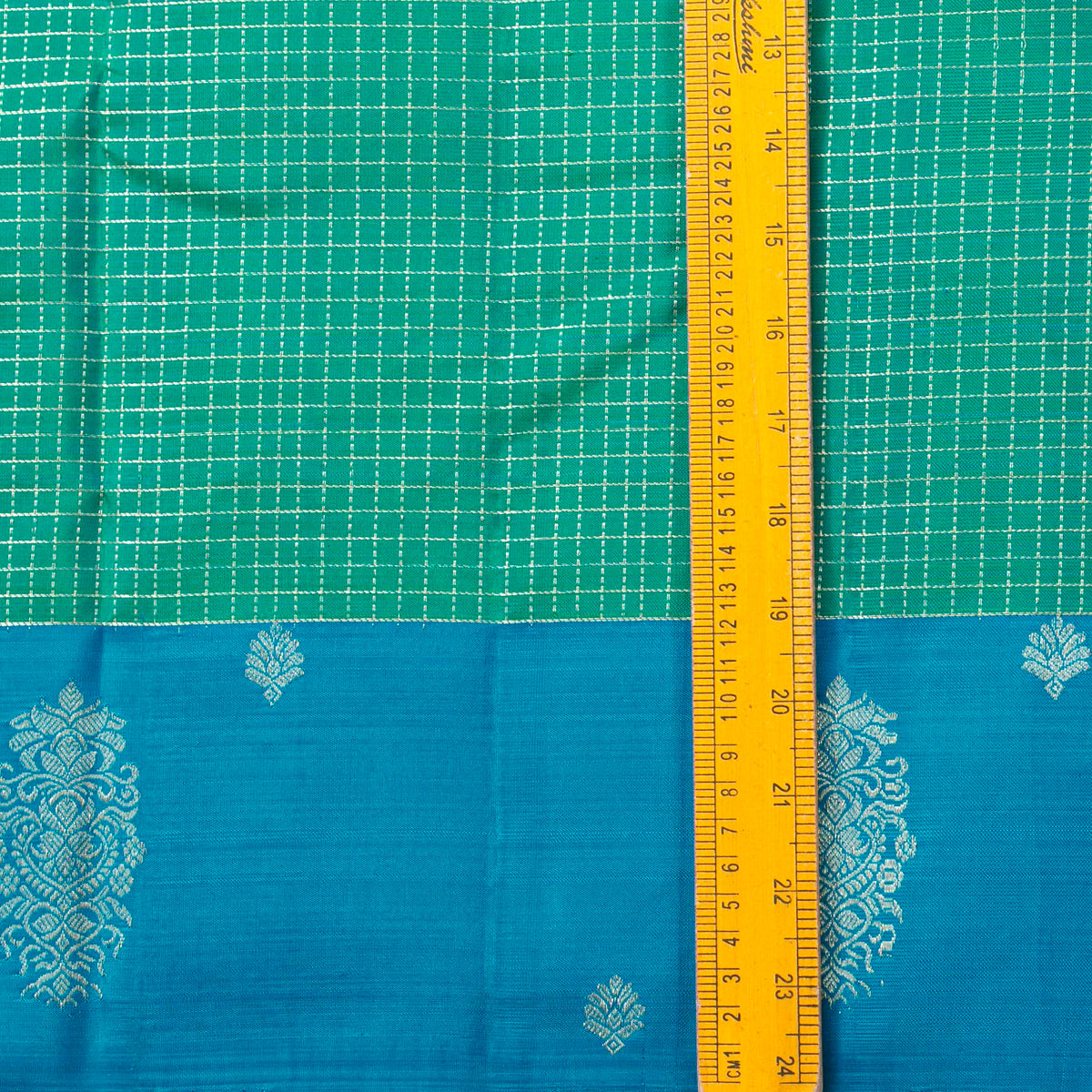 Sea Green And Blue Kanchipuram Silk Saree For Festive Wear PV MEN 237 - Silk Sari - Panjavarnam PV MEN 237