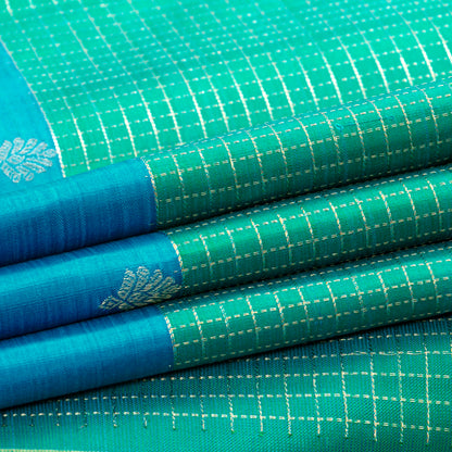 Sea Green And Blue Kanchipuram Silk Saree For Festive Wear PV MEN 237 - Silk Sari - Panjavarnam PV MEN 237