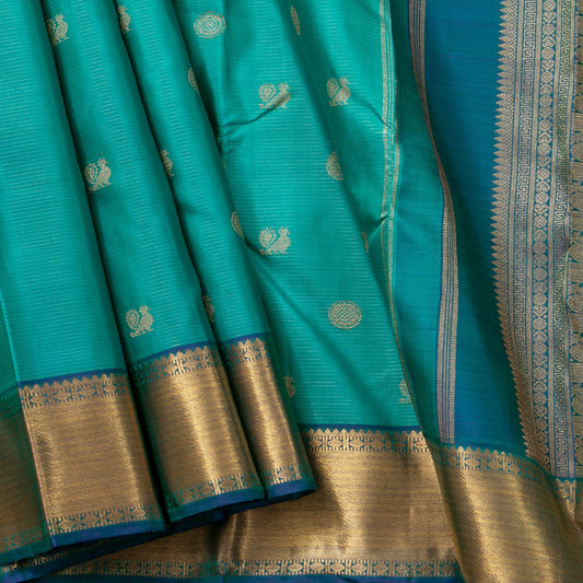 Mayilkazhuthu Green and Blue Kanchipuram Silk Saree Vaira Oosi For Bridal Wear PV NYC 1601