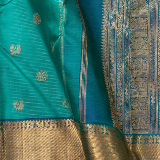 Mayilkazhuthu Green and Blue Kanchipuram Silk Saree Vaira Oosi For Bridal Wear PV NYC 1601
