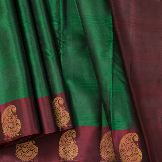 Green And Maroon Kanchipuram Silk Saree For Festive Wear PV MEN 120