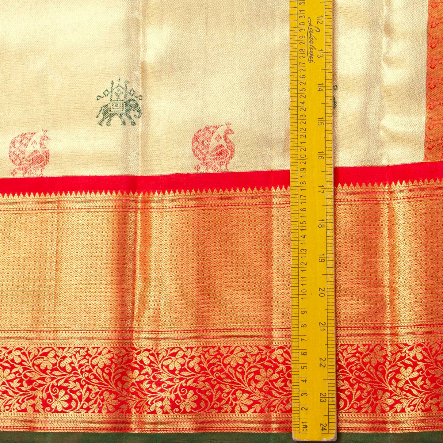 Off White And Red Tissue Kanchipuram Silk Saree For Bridal Wear PV MEN 292